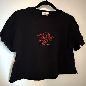 French Pastry Black Tee with Red Devil Design